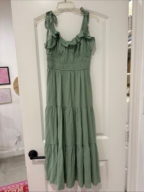 Trixxi Sage Green Tiered Maxi Dress with Ruffle Straps